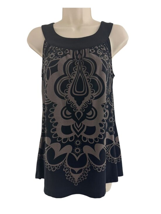 Apt. 9 Tops - Apt. 9 Black Brown Printed Halter Babydoll Tank Top Shirt Blouse Summer Size S